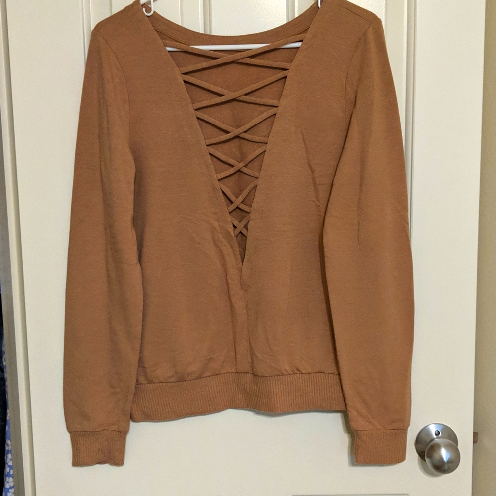 Criss-Cross Back Top in beige